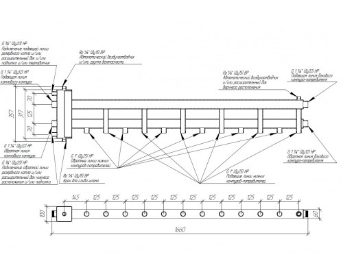 Балансировочный коллектор BM-100-7D (6 контуров G 1″, боковой контур G 1¼″)