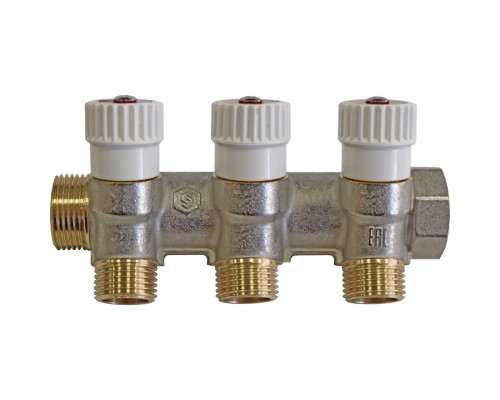 Коллектор распределительный 3/4", 3 отвода 1/2" плоское уплотнение