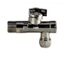 Угловой кран для подключения приборов с сеткой ( хром) 1/2"* 3/8" (10)