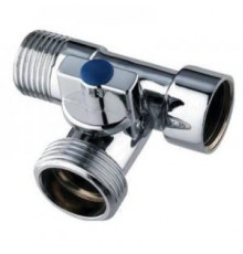 Тройник бытовой с шаровым краном 1/2" ш *3/4"ш *1/2"г (хром)