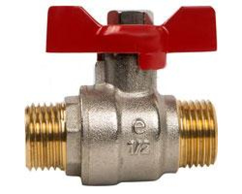 Кран шаровой «STANDARD» (бабочка красная) НИКЕЛЬ 1/2" ш/ш