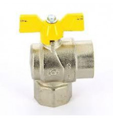Кран шаровой для газа угловой (бабочка) НИКЕЛЬ 1/2" г/г