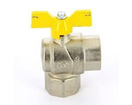 Кран шаровой для газа угловой (бабочка) НИКЕЛЬ 1/2" г/г