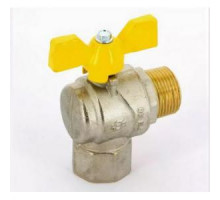 Кран шаровой для газа угловой (бабочка) НИКЕЛЬ 1/2" г/ш