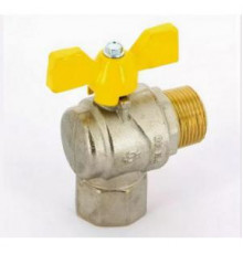 Кран шаровой для газа угловой (бабочка) НИКЕЛЬ 1/2" г/ш