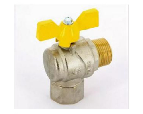 Кран шаровой для газа угловой (бабочка) НИКЕЛЬ 1/2" г/ш