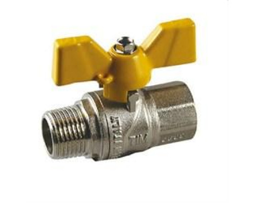 Кран шаровой для газа прямой (бабочка) НИКЕЛЬ 1/2"г/ш